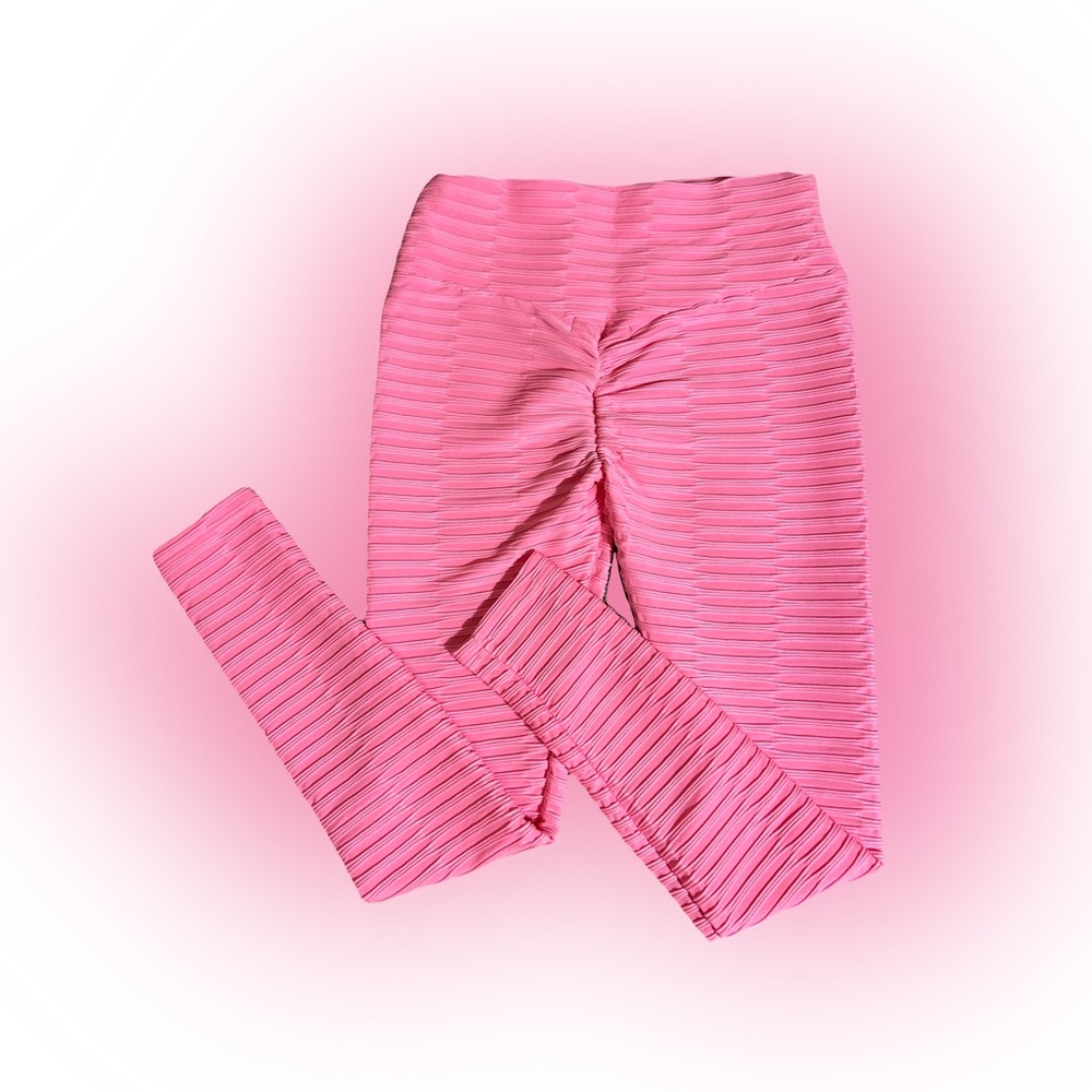 Pink Ribbed Ruched Leggings S/M